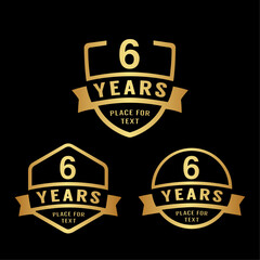 6 years anniversary celebration logotype. 6th anniversary logo collection. Set of anniversary design template. Vector illustration.
