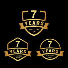 7 years anniversary celebration logotype. 7th anniversary logo collection. Set of anniversary design template. Vector illustration.
