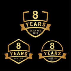 8 years anniversary celebration logotype. 8th anniversary logo collection. Set of anniversary design template. Vector illustration.
