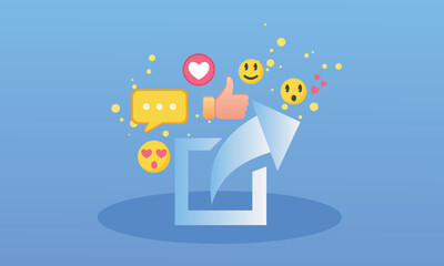 Obraz premium Share ideas. Sharing posts in social networks.on blue background.Vector Design Illustration.