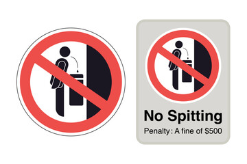 NO spitting sign notice. No spitting warning sign illustration design, no spitting symbol with red forbidden sign. Vector.