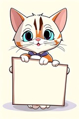 An illustration of a cute cat holding up a blank sign.