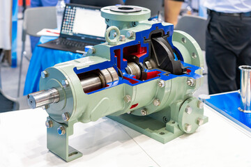 close up cross section sample impeller and other detail inside volute chamber housing frame plate...