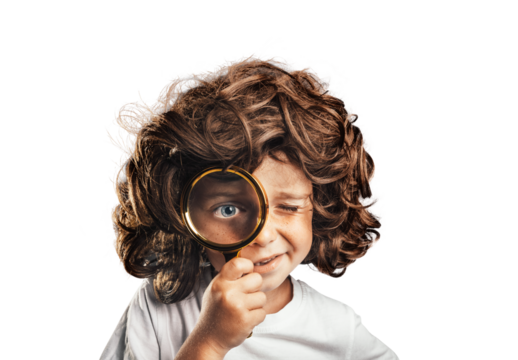 Child see through magnifying glass on the png backgrounds. - Powered by Adobe