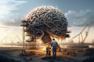 Modern technology in construction site. human brain.