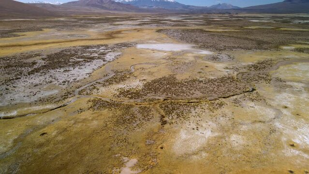 Aerial view of Parinacota volcano, Chile - reveal, drone shot