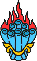 Norbu mebar tibetan rug buddhiam religion symbol outline icon. Vector flaming jewel old Buddhist symbol, Chinese emblem of richness. Six-fold motif in fire