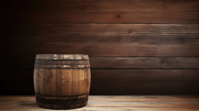 background of barrel and worn old table of wood.generative ai