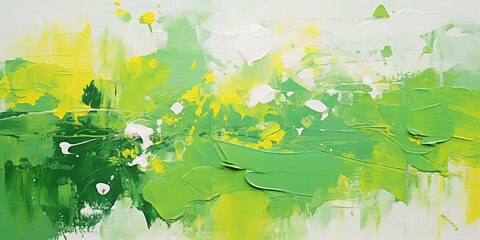 Canvas painting, closeup abstract, colorful brush painting, yellow, green, black, white paint, acryl brush, wall painting background, brushstroke, pallet knife, Generative AI