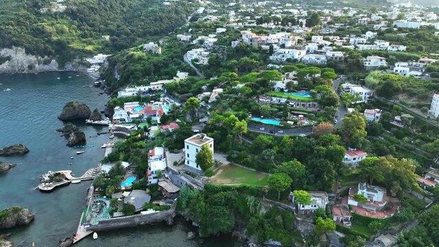 Isola di Ischia, Golfo di Napoli, Italia, Mediterraneo. 
Vista aerea della zona di Ischia Ponte.