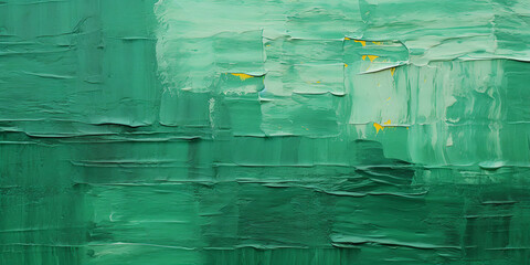 Canvas painting, closeup abstract, colorful brush painting, yellow, green, black, white paint, acryl brush, wall painting background, brushstroke, pallet knife, Generative AI