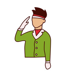 A man salutes the flag. Sumpah pemuda day. The spirit of Indonesian youth nationalism