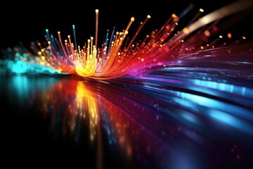 Obraz premium Fiber optic light transfer futuristic background. Cyberspace and background. Generative AI