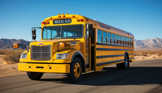 High quality stock photography of a yellow american schoolbus.generative ai