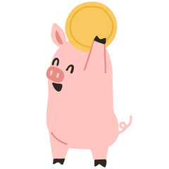 Pig holding coin flat illustration