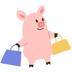 Pig shopping flat illustration