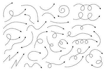 Thin curved dotted arrow. Zigzag arrow stripes design with dotted lines. Thin arrows. Vector illustration.