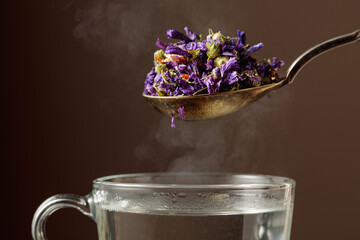 Dried mallow flowers for making herbal tea.