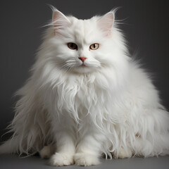 a white angora cat on a white background