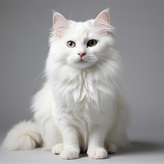 a white angora cat on a white background