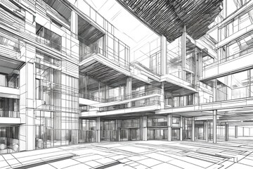 sketch of a modern building generated by AI technology