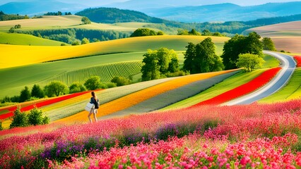 nice viewe of Lavender field sunset and lines