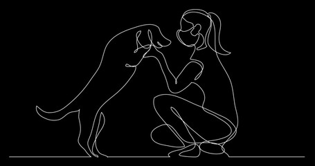 continuous line drawing vector illustration with FULLY EDITABLE STROKE - people in masks as a concept of life during covid corona virus symbol pandemic