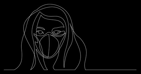 continuous line drawing vector illustration with FULLY EDITABLE STROKE - people in masks as a concept of life during covid corona virus symbol pandemic
