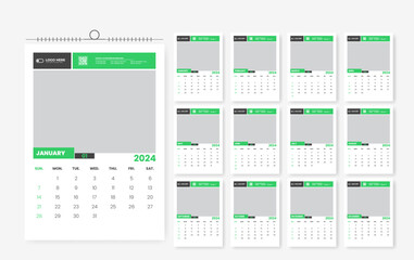 2024 calendar design template, 2024 12 page creative wall calendar design template