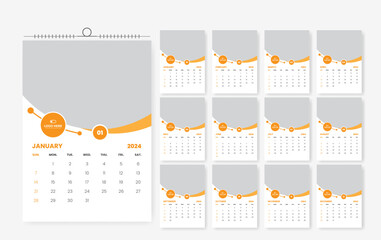 2024 calendar design template, 2024 12 page creative wall calendar design template - obrazy, fototapety, plakaty
