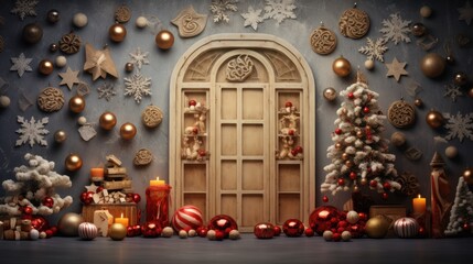 Fototapeta na wymiar high detailed Christmas background with festive wall decoration, ai tools generated image