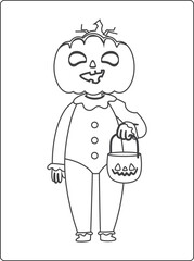 Halloween coloring pages for kids with hand drawn black color pumpkin sketch illustration
