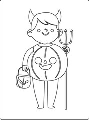 Halloween coloring pages for kids with hand drawn black color pumpkin sketch illustration