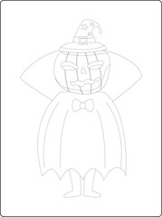 Halloween coloring pages for kids with hand drawn black color pumpkin sketch illustration