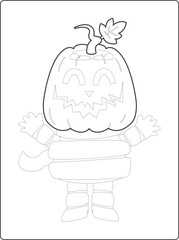 Halloween coloring pages for kids with hand drawn black color pumpkin sketch illustration