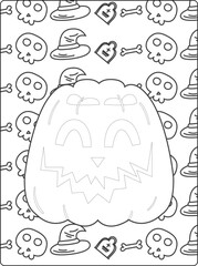 Halloween coloring pages for kids with hand drawn black color pumpkin sketch illustration