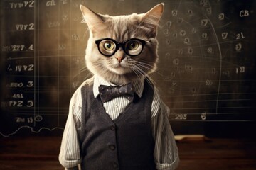 Cute cat wearing like mathematician.