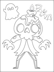 Halloween coloring pages for kids with hand drawn black color pumpkin sketch illustration