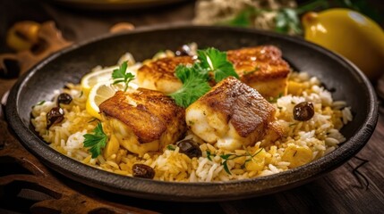 cod fish rice in Portuguese restaurant 