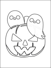 Halloween coloring pages for kids with hand drawn black color pumpkin sketch illustration