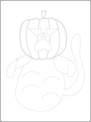 Halloween coloring pages for kids with hand drawn black color pumpkin sketch illustration