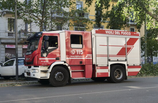 Emergency fire truck in Milan, Lombardy, Italy