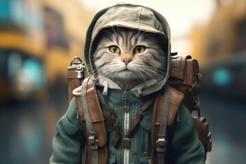 Cute cat wearing like traveller - obrazy, fototapety, plakaty