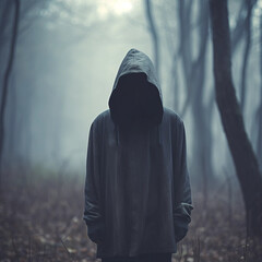 A Hooded Figure Standing in a Scary Forest