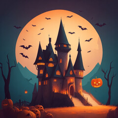 halloween, scary haunted castle, illustration