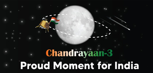 Chandrayaan-3 Indian Moon mission on space successful landing vector poster  © ArtDawn