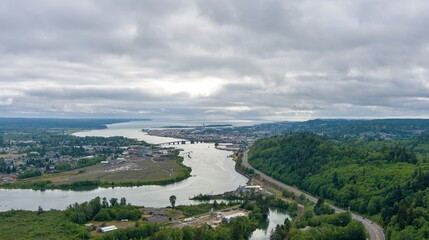 Fototapeta na wymiar Aerial view of Aberdeen, Washington