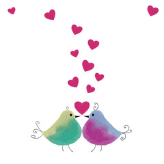 Birds in love, digital watercolor