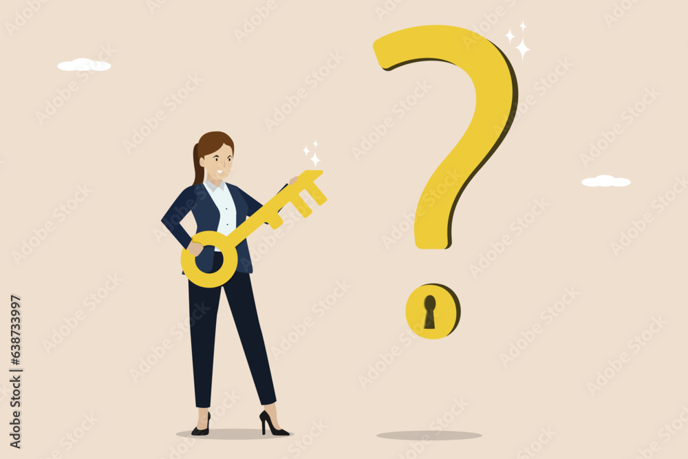 Wall mural the key to open the answer to problems and questions, the solution to solve a problem, a smart busin
