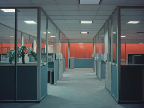 A Seventies or Eighties Style Office Interior With Cubicles